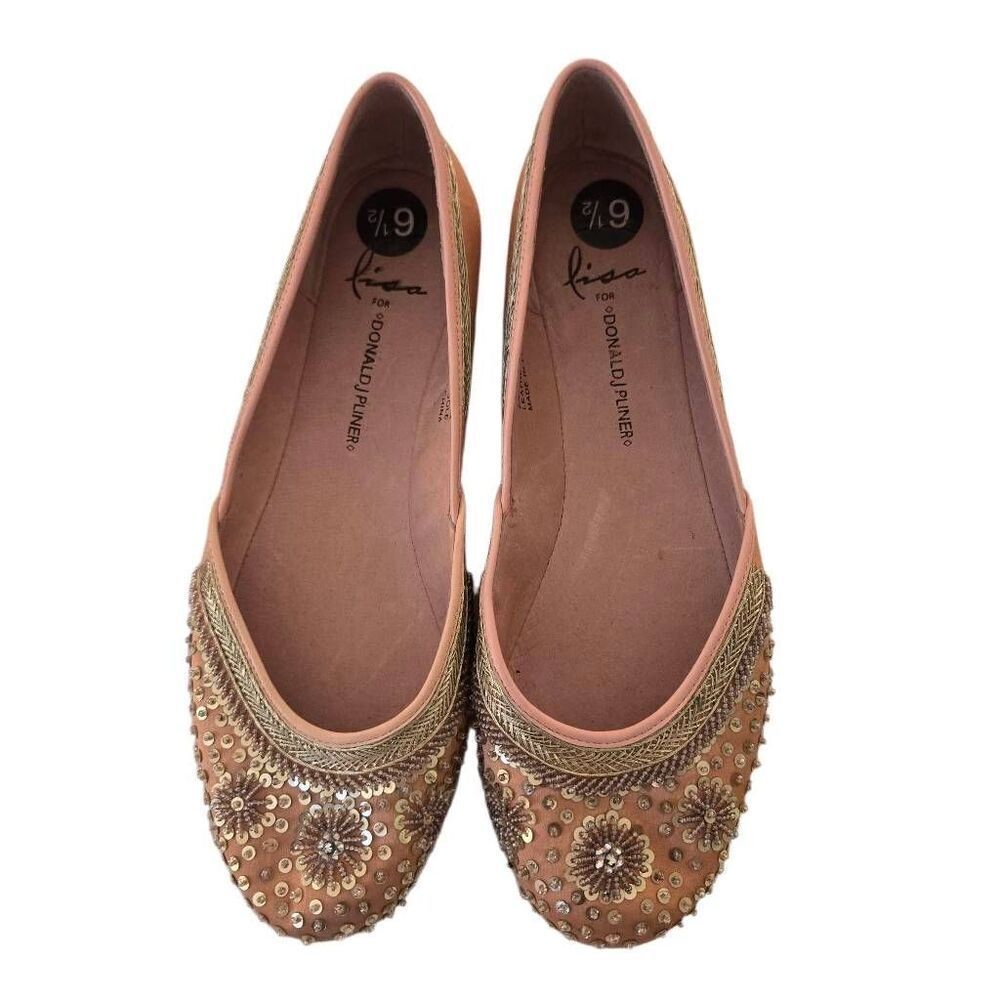 Lisa for Donald J Pliner Womens Sequin & Beads Lyle Slip-on Flats Peach Size 6.5